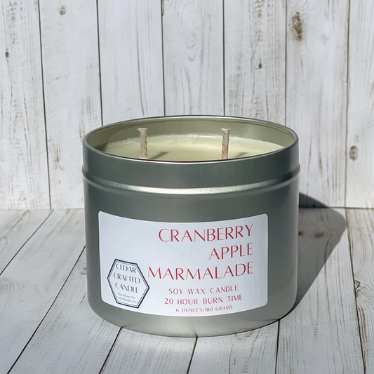 Hand-poured, nontoxic soy candle scented in Cranberry Apple Marmalade