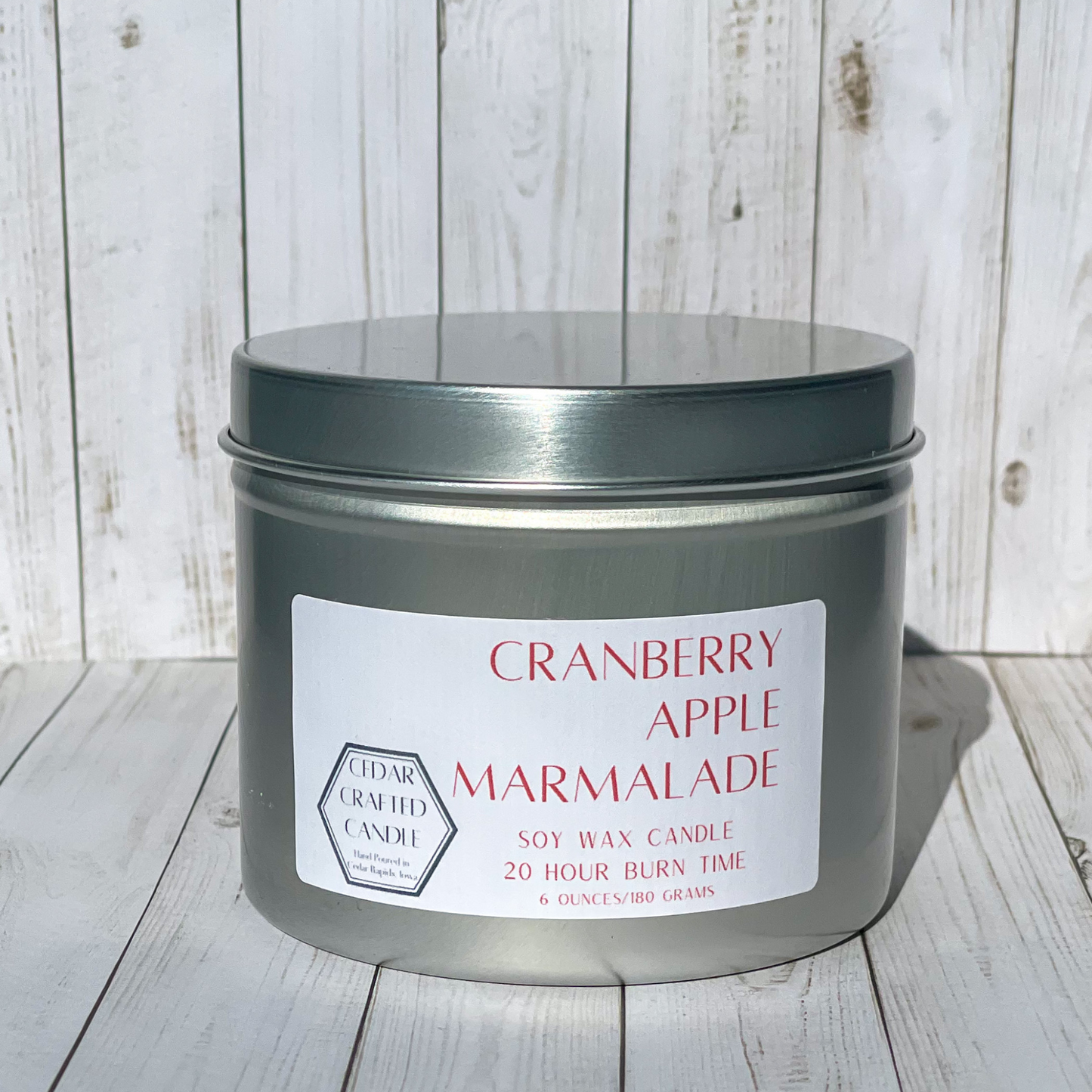 Hand-poured, nontoxic soy candle scented in Cranberry Apple Marmalade