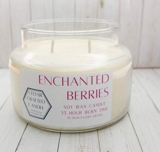 Hand-poured, nontoxic soy candle scented in Enchanted Berries