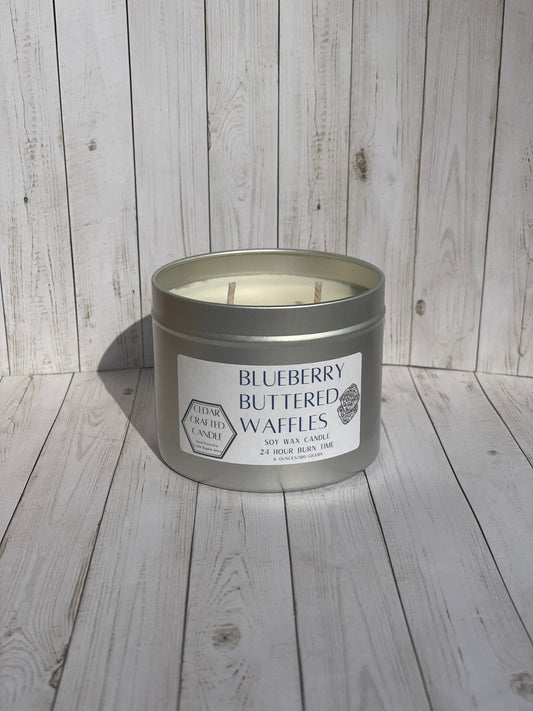 Hand-poured, nontoxic Soy Candle in scent Blueberry Buttered Waffles